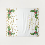 Tenture Backdrop Gold Red Joyeux Noël Holly Parties scinti (Devant (Horizontal))