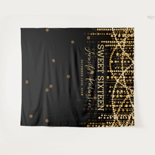 Tenture Backdrop Sweet 16 Gold String Lights (Devant (Horizontal))