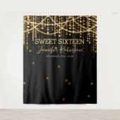 Tenture Backdrop Sweet 16 Gold String Lights (Devant)