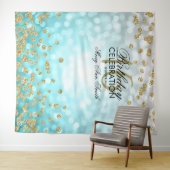 Tenture Backdrop Sweet 16 Turquoise Ombre Gold Lights Conf (En situation (horizontale))