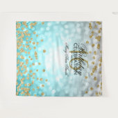 Tenture Backdrop Sweet 16 Turquoise Ombre Gold Lights Conf (Devant (Horizontal))