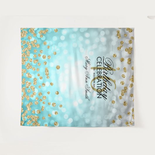Tenture Backdrop Sweet 16 Turquoise Ombre Gold Lights Conf (Devant (Horizontal))