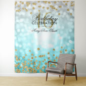 Tenture Backdrop Sweet 16 Turquoise Ombre Gold Lights Conf (En situation)