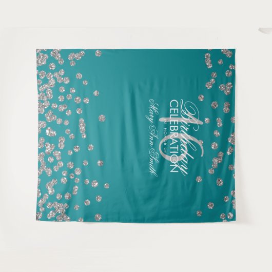 Tenture Backdrop Sweet 16 Turquoise Parties scintillant ar (Devant (Horizontal))