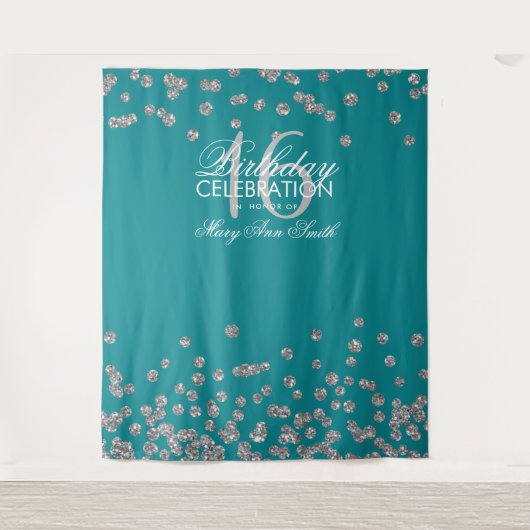Tenture Backdrop Sweet 16 Turquoise Parties scintillant ar (Devant)