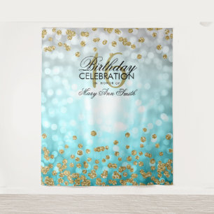 Tenture Backdrop Sweet 16 Turquoises Ombre Gold Lights Con