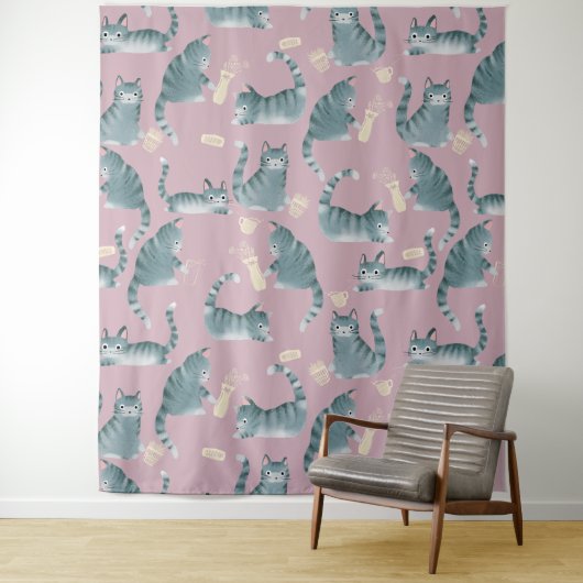 Tenture Bad Grey Tabby Chats Frapper Tout Sur Motif (En situation)