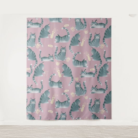 Tenture Bad Grey Tabby Chats Frapper Tout Sur Motif (Devant)