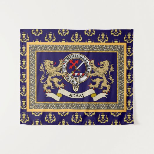 Tenture Badge de clan Adam personnalisé bleu (Devant (Horizontal))