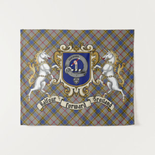 Tenture Badge de clan Balfour et licornes avec Tartan