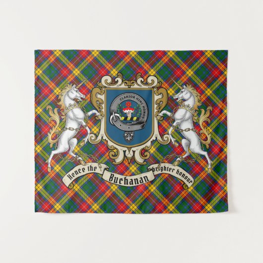 Tenture Badge de clan Buchanan et licornes avec Tartan (Devant (Horizontal))