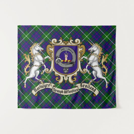 Tenture Badge de clan MacIntyre et licornes avec tatan (Devant (Horizontal))