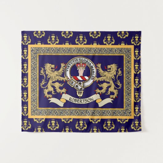 Tenture Badge de clan Robertson personnalisé bleu (Devant (Horizontal))