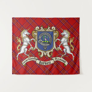 Tenture Badge du clan Burnett et licornes avec Tartan