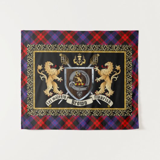 Tenture Badge et devise Brown du clan avec Lions (Devant (Horizontal))
