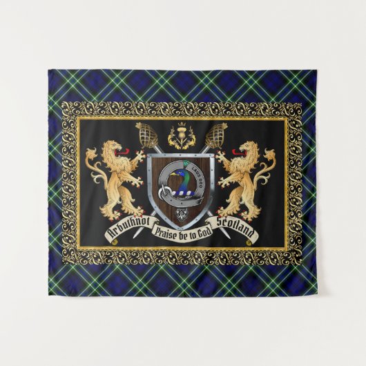 Tenture Badge et devise du clan Arbuthnot avec Lions (Devant (Horizontal))