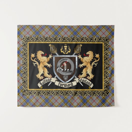 Tenture Badge et devise du clan Balfour avec Lions (Devant (Horizontal))
