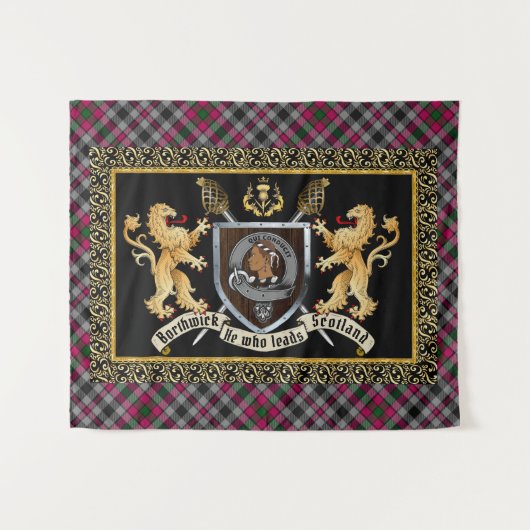 Tenture Badge et devise du clan Borthwick avec Lions (Devant (Horizontal))