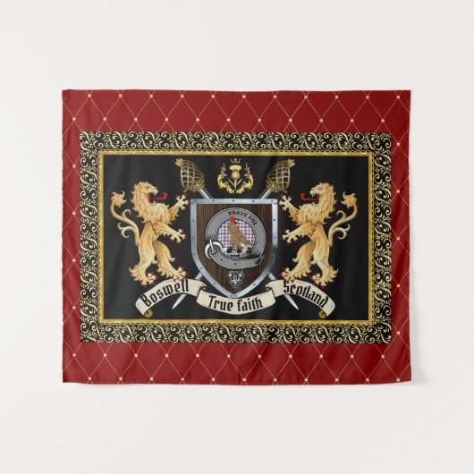 Tenture Badge et devise du clan Boswell avec Lions (Devant (Horizontal))