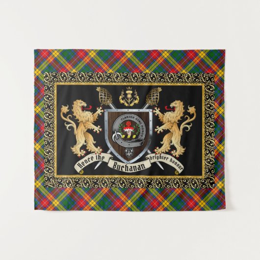 Tenture Badge et devise du clan Buchanan avec Lions (Devant (Horizontal))