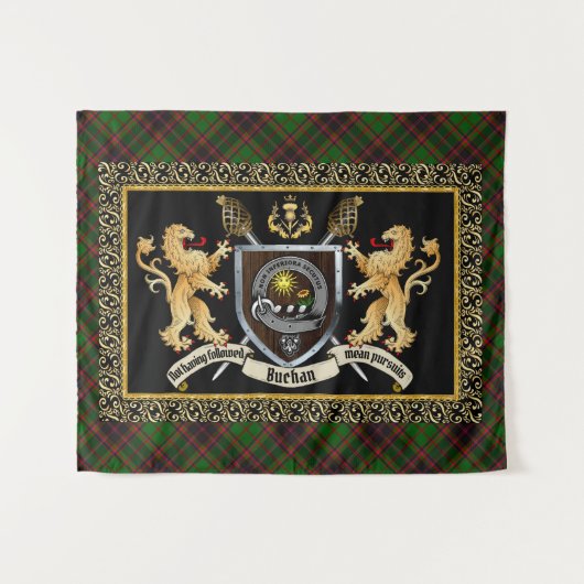 Tenture Badge et devise du clan de Buchan avec Lions (Devant (Horizontal))