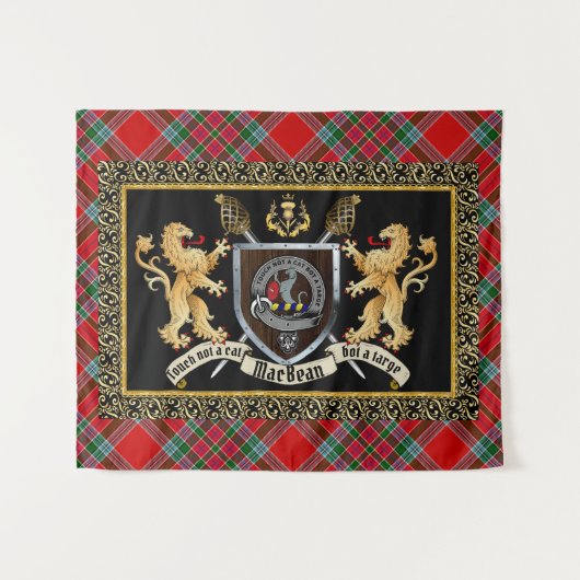 Tenture Badge et devise du clan MacBean avec Lions (Devant (Horizontal))