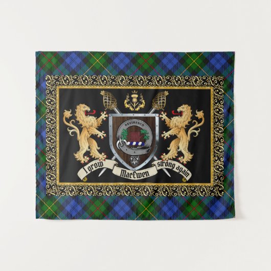Tenture Badge et devise du clan MacEwen avec Lions (Devant (Horizontal))