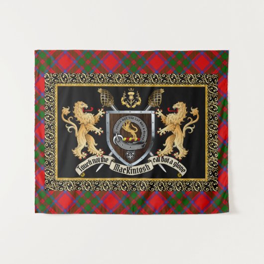 Tenture Badge et devise du clan MacKintosh avec Lions (Devant (Horizontal))