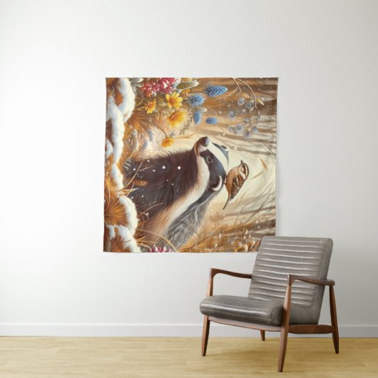 Tenture Badger and Sparrow Nature Faune Rustique (En situation (horizontale))