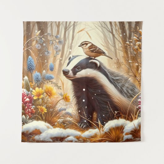 Tenture Badger and Sparrow Nature Faune Rustique (Devant)