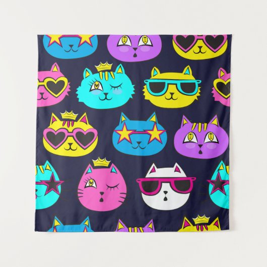 Tenture Badges de chat, textile pop art (Devant)