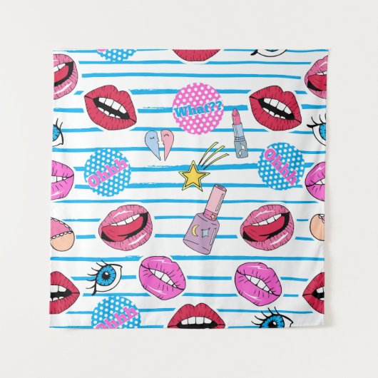 Tenture Badges de patchs de dessin animé : pop art. (Devant)