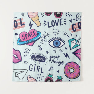 Tenture Badges de patchs de mode. Motif sans couture avec