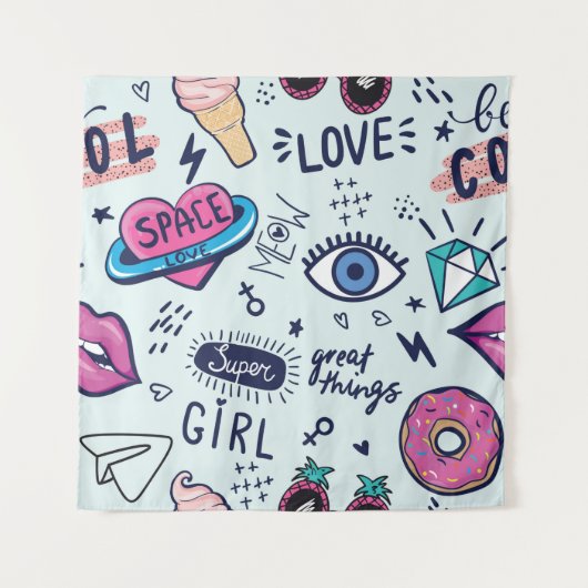 Tenture Badges de patchs de mode. Motif sans couture avec (Devant)