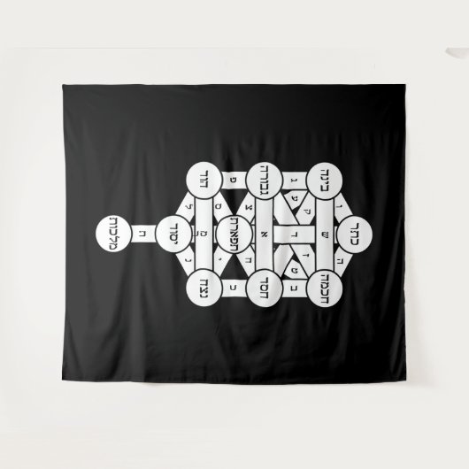 Tenture Bahir Tree of Life en hébreu sur noir (Devant (Horizontal))