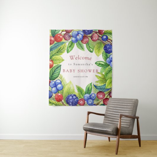 Tenture Baies Fraise Bébé Doux Shower de Naissance (En situation)