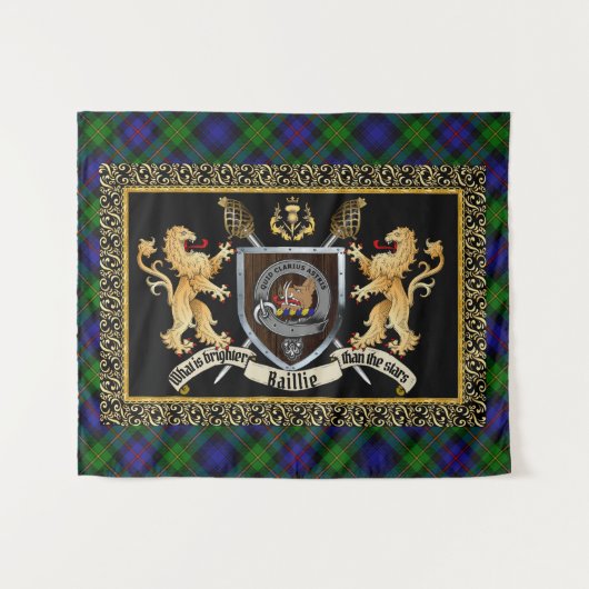 Tenture Baillie Clan Badge & Motto avec Lions (Devant (Horizontal))
