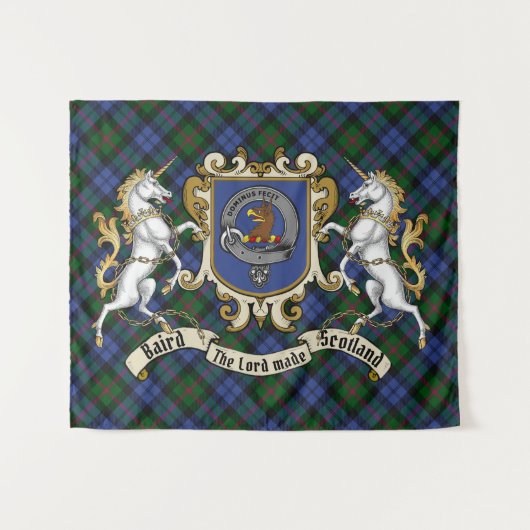 Tenture Baird Clan Badge & Unicorns avec Tartan (Devant (Horizontal))