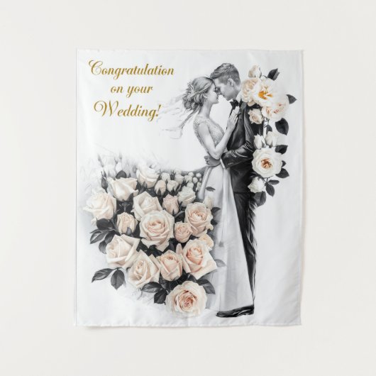 Tenture Baiser de mariage romantique avec robe florale #3 (Devant)