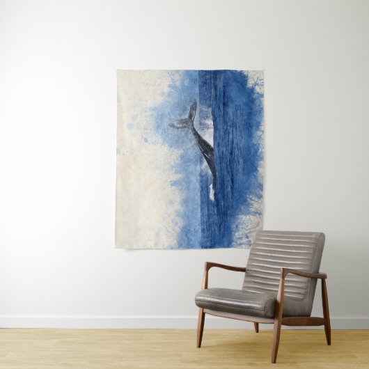 Tenture Baleine à eau bleue (En situation)