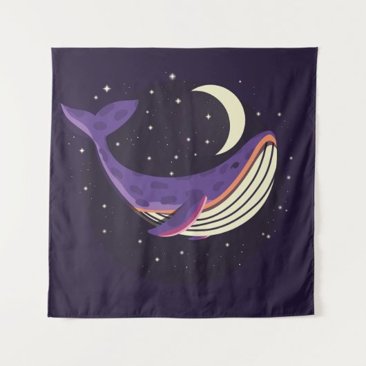 Tenture Baleine spatiale : portrait illustré coloré. (Devant)