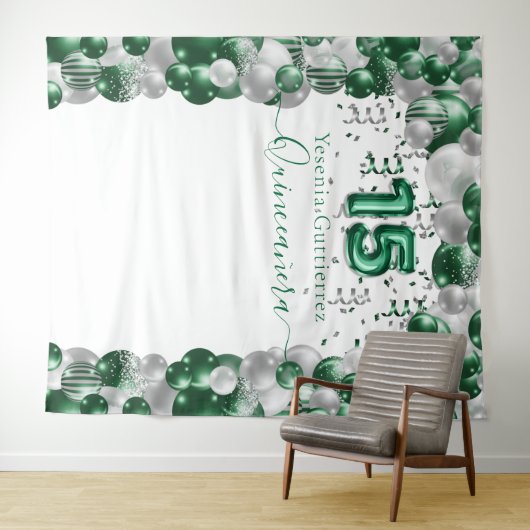Tenture Ballon de Quinceañera Élégant Vert Émeraude Brilla (En situation (horizontale))