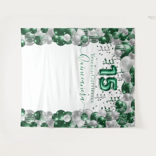 Tenture Ballon de Quinceañera Élégant Vert Émeraude Brilla (Devant (Horizontal))