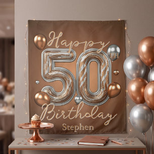 Tenture Ballon Métallisé Cuivre et Argent 50e Anniversaire