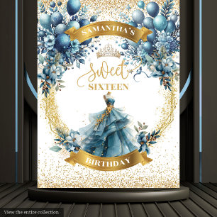 Tenture Ballons bleu Duisy Sweet 16 Anniversaire fond