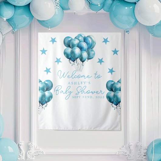 Tenture Ballons Bleus Aquarelle Boy Baby shower fond