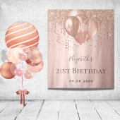 Tenture Ballons de glitter or rose monogramme d'anniversai