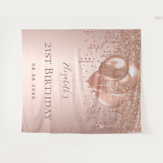 Tenture Ballons de glitter or rose monogramme d'anniversai (Devant (Horizontal))