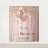 Tenture Ballons de glitter or rose monogramme pour anniver (Devant)