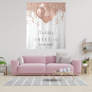 Tenture Ballons de glitter rose gold Sweet 16 monogramme 1